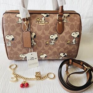 Coach x Pesnuts Rowan Satchel Bag Signature Canvas Snoopy